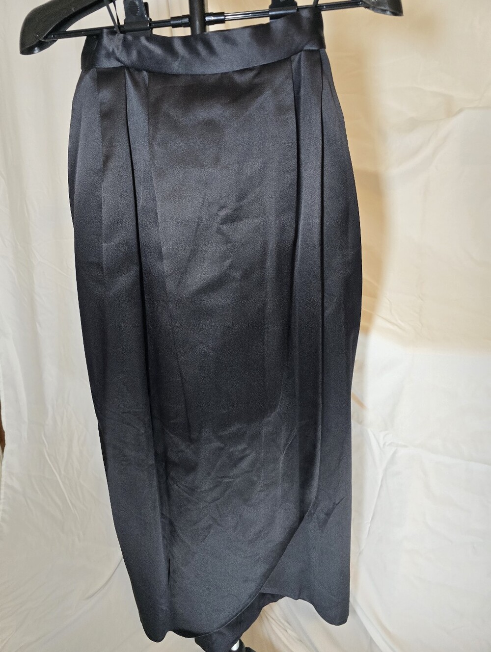 Classic Vintage Black Satin Split Maxi Skirt
